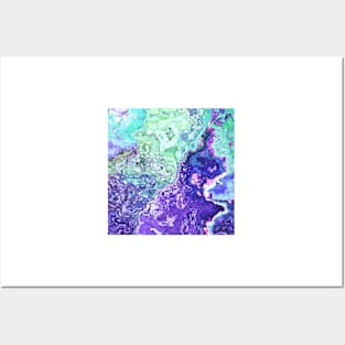 mint turquoise purple indigo marbled abstract digital painting Posters and Art